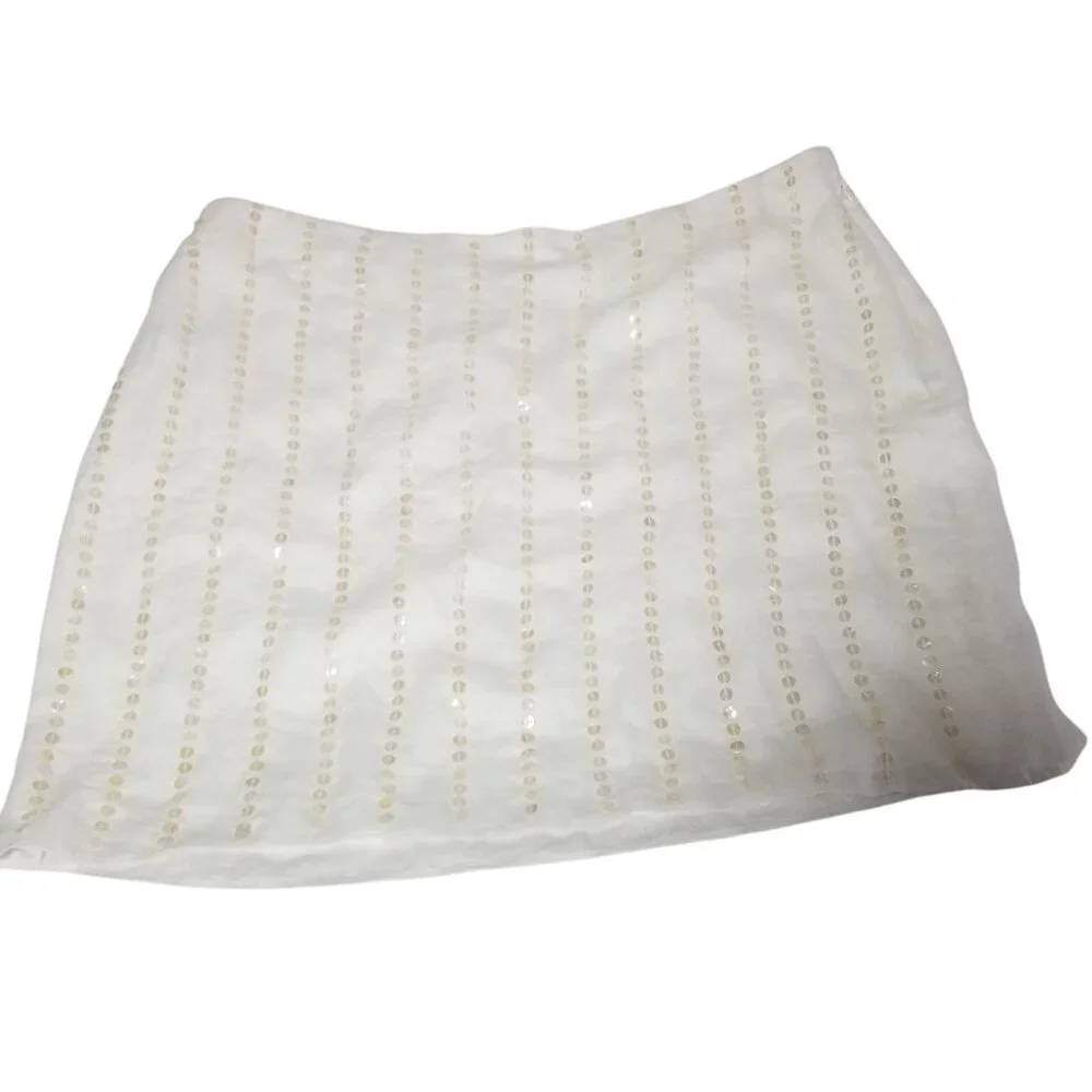 NWT J. Crew Collection Linen Women's Ivory Skirt  Shell embellishments Sz 20